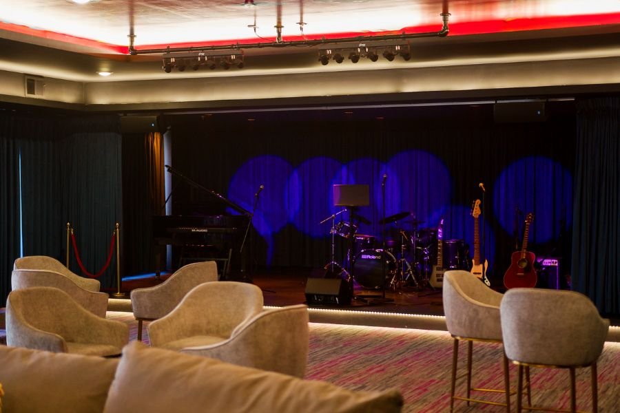 music stage at luxury apartment in st louis